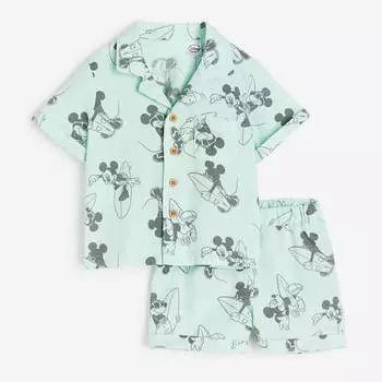 Комплект детский рубашка и шорты H&M Mickey Mouse Patterned, 2 предмета, мятный