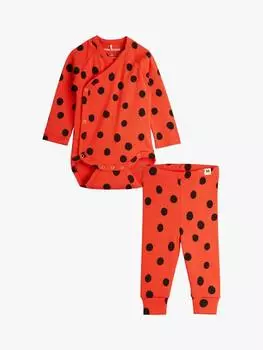 Комплект детского боди с запахом из органического хлопка и леггинсов с манжетами Mini Rodini, цвет Polka Dot Red