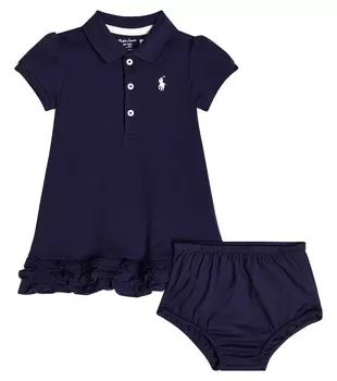 Комплект детского хлопкового платья и шароваров Polo Ralph Lauren, синий