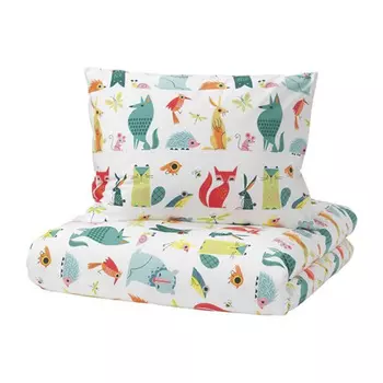 Комплект детского постельного белья Ikea Lattjo, 2 предмета, 140x200/80x80, белый/разноцветный