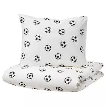 Комплект детского постельного белья Ikea Sportslig, 2 предмета, 140x200/80x80, белый/черный