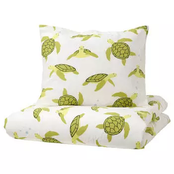 Комплект детского постельного белья Ikea Blavingad Turtle , 2 предмета, 140x200/80x80, белый/зеленый