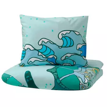 Комплект детского постельного белья Ikea Blavingad Turtle Pattern, 2 предмета, 140x200/80x80, бирюзовый