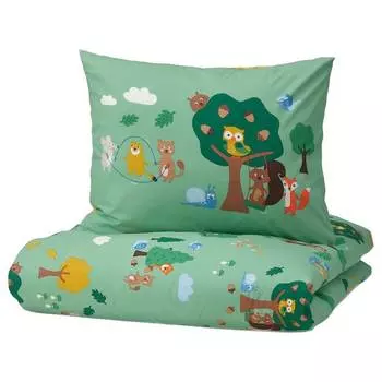 Комплект детского постельного белья Ikea Brummig Forest Animal , 2 предмета, 140x200/80x80, мультиколор