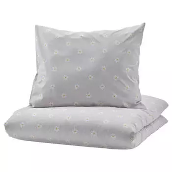 Комплект детского постельного белья Ikea Nattslanda Floral, 2 предмета, 140x200/80x80, серый/белый