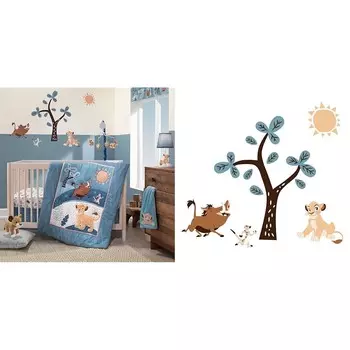 Комплект детского постельного белья из 3 предметов Lambs & Ivy Lion King Adventure и наклейки на стены с Симбой/Тимоном/Пумбой