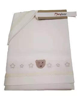 Комплект детского постельного белья MaryPlaid Cotton Embroidered Bear, 2 предмета, натуральный