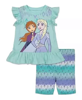 Комплект детской футболки и шорт с изображением принцессы Анны и Эльзы для девочек «Холодное сердце» Disney, синий