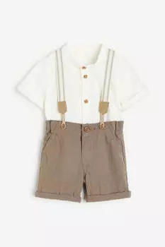 Комплект детской одежды рубашка и шорты H&amp;M With Suspenders, 2 предмета, белый/коричневый