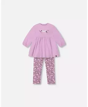 Комплект детской туники и леггинсов с принтом для маленьких девочек, сиреневые мини-цветы Deux Par Deux, фиолетовый