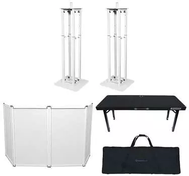 Комплект диджея с фасадной кабиной + сумка + сетка + 2) тотемные стойки + складной регулируемый стол для диджея Rockville RFAAW+RTBL4+(2) RTP32W DJ PACKAGE