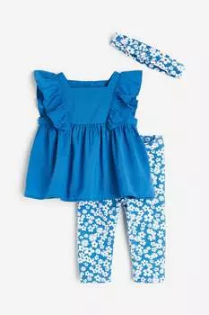 Комплект для девочек H&amp;M Cotton, 3 предмета, синий/белый