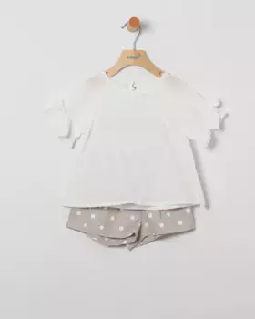 Комплект для девочек из однотонной блузки и шорт в горошек Coco Acqua, цвет Marrn claro