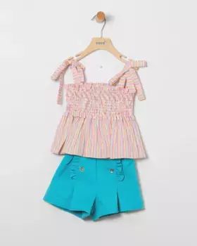 Комплект для девочек из разноцветного полосатого топа и однотонных шорт Coco Acqua, многоцветный