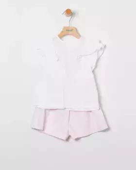 Комплект для девочек из вышитой блузки и шорт в полоску Coco Acqua, цвет Rosa