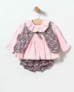Комплект для девочки 3 шт серый и розовый с цветами Coco Acqua