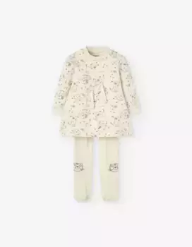 Комплект для девочки из 100% хлопка: платье и колготки в тон Losan, бежевый