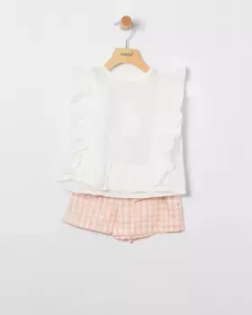 Комплект для девочки из белой блузки и шорт в клеточку Coco Acqua, цвет Salmn