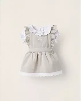 Комплект для девочки из футболки и сарафана с рюшами Zippy, бежевый