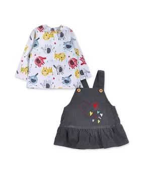 Комплект для девочки из футболки и серого комбинезона Tuc tuc, серый