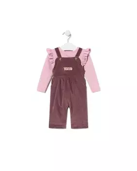 Комплект для девочки из футболки и вельветового комбинезона Tous, розовый