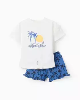 Комплект для девочки из футболки с бантом и шорт с рюшами Zippy, белый