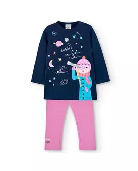 Комплект для девочки из футболки с длинными рукавами и леггинсов Boboli, темно-синий