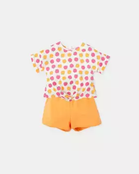Комплект для девочки из футболки с фруктами и оранжевых шорт Tutto Piccolo, оранжевый