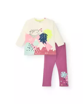 Комплект для девочки из футболки с принтом и леггинсов Tuc tuc, розовый