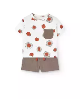 Комплект для девочки из футболки с принтом и бермудских шорт Boboli, цвет Crudo