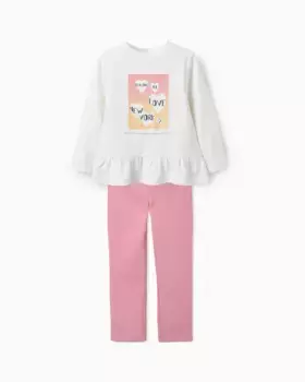Комплект для девочки из футболки с рюшами и брюк Zippy, белый