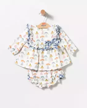 Комплект для девочки из хесусина и шаровара с кукольным принтом Coco Acqua, мультиколор