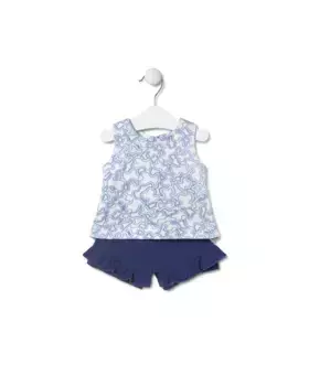 Комплект для девочки из Kaos и однотонного хлопка с набивным принтом Tous, синий