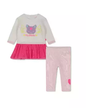 Комплект для девочки из комбинированного платья и леггинсов Billieblush, мультиколор