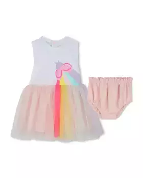 Комплект для девочки из комбинированного платья и чехла для подгузника Billieblush, белый