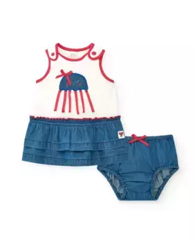 Комплект для девочки из комбинированного платья с медузой и трусиками в тон Tuc tuc, белый