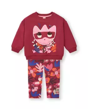 Комплект для девочки из красного свитшота и леггинсов с цветочным принтом Tuc tuc, цвет Granate