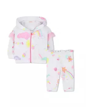 Комплект для девочки из куртки с капюшоном и беговой дорожки с принтом Billieblush, белый