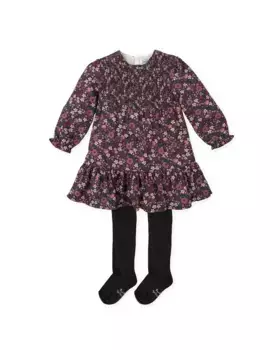 Комплект для девочки из принтованного платья с колготками антрацитового цвета Tutto Piccolo, темно-серый