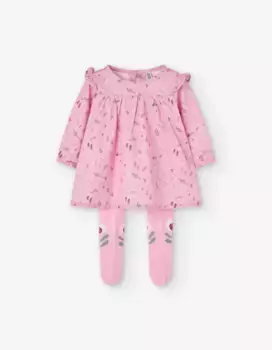 Комплект для девочки из принтованного платья и колготок в тон Losan, розовый
