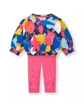 Комплект для девочки из разноцветного свитшота и леггинсов со звездным принтом Tuc tuc