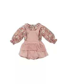 Комплект для девочки из рубашки с цветочным принтом и платья-сарафана с рюшами BABID, красный