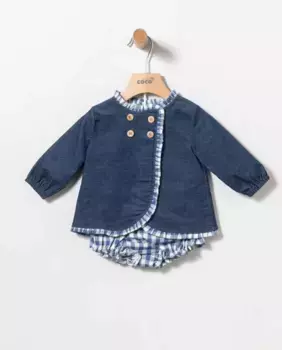 Комплект для девочки из синего хесусина и шаровара в клетку Coco Acqua