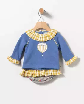 Комплект для девочки из синего свитера и шаровара с принтом из воздушных шаров Coco Acqua