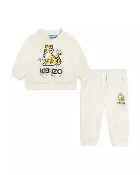 Комплект для девочки из спортивных штанов и толстовки натурального Kenzo Kids, бежевый
