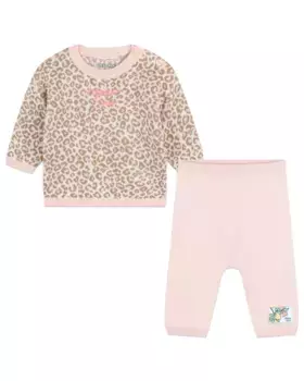 Комплект для девочки из свитера с принтом и однотонных брюк Kenzo Kids, розовый