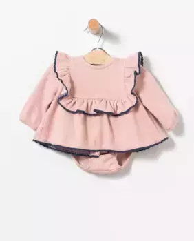 Комплект для девочки из свитера с рюшами и розового шаровара Coco Acqua