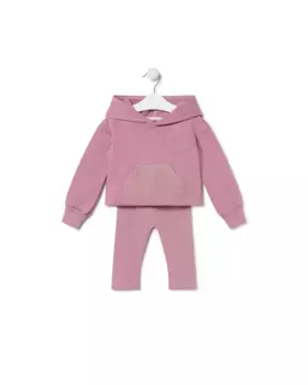 Комплект для девочки из толстовки и леггинсов с круглым логотипом Tous, розовый