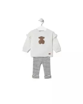 Комплект для девочки из толстовки с медвежонком и полосатых леггинсов Tous, цвет Crudo