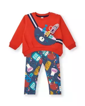 Комплект для девочки из толстовки с принтом и забавных леггинсов Tuc tuc, красный